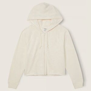 NWT Victoria’s Secret Pink Lounge Cotton Zip-Up Cream Hoodie. Size Medium